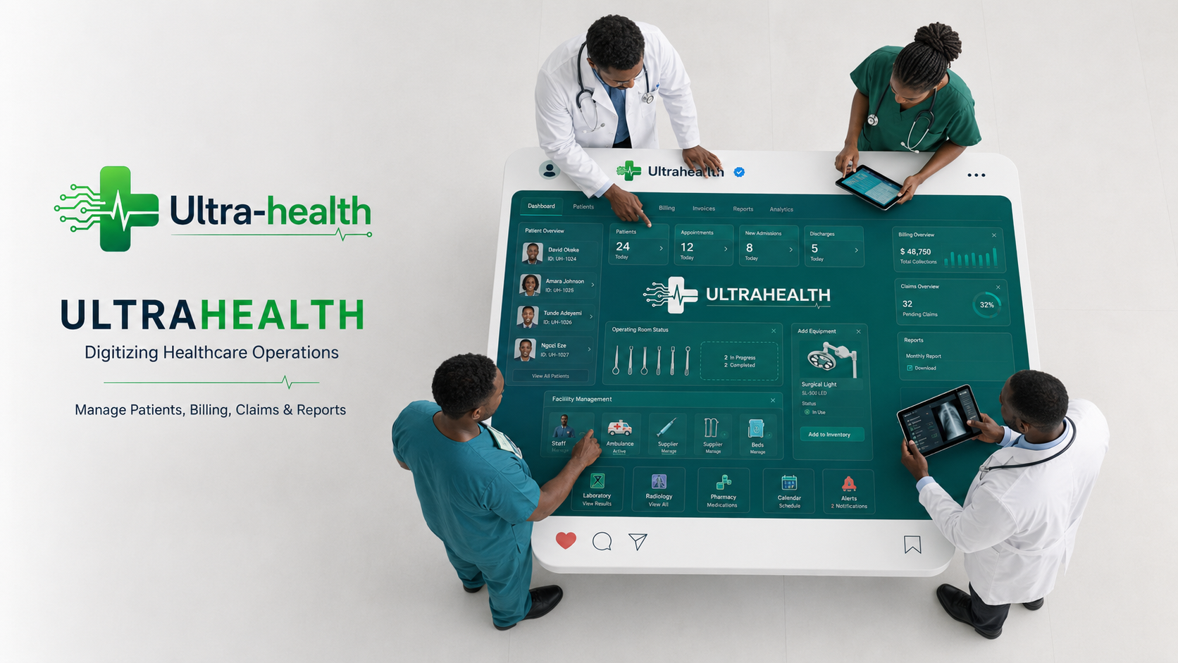 ULTRAHEALTH hospital management system Tanzania for patients, billing, claims and reports